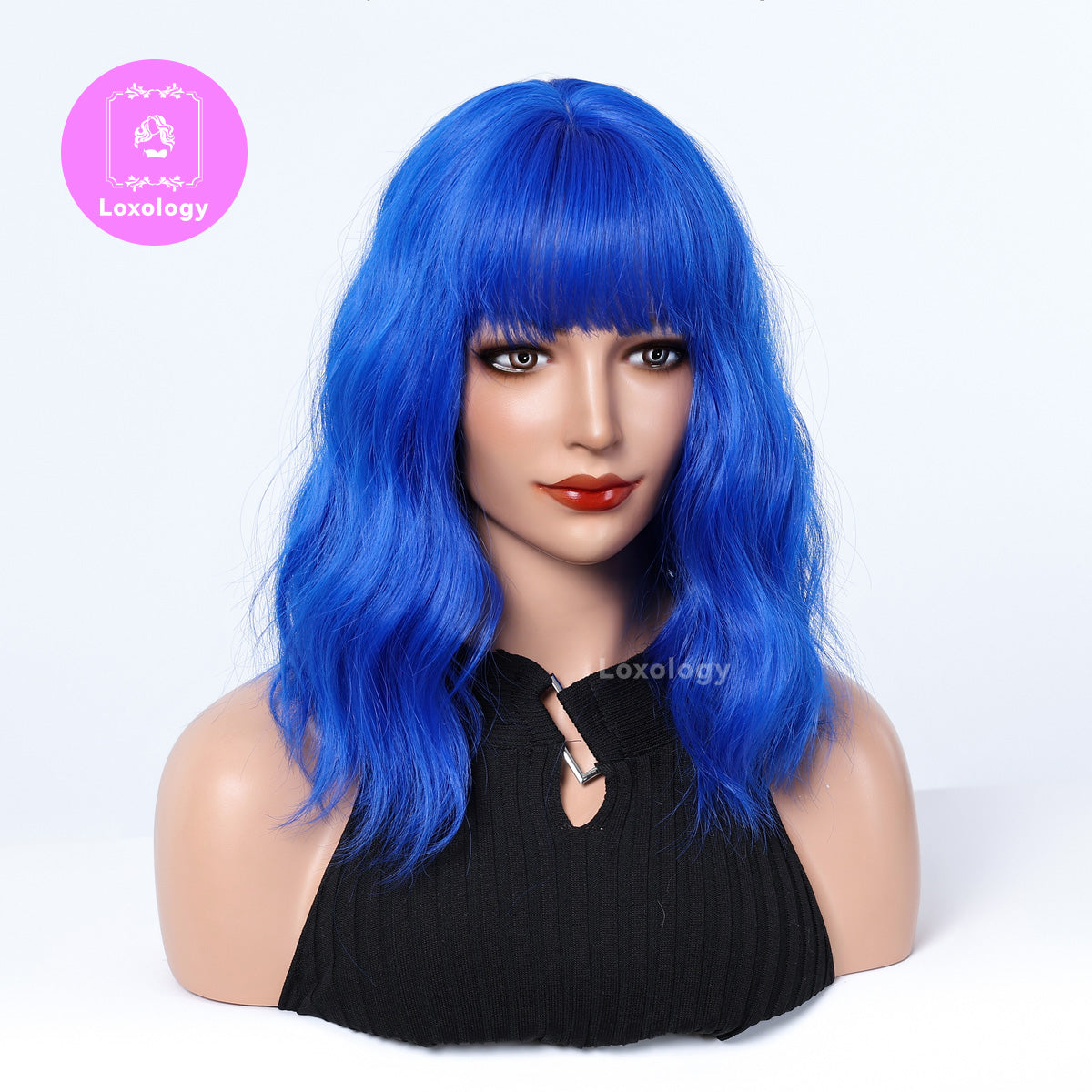 【Juliet】Loxology | 14 Inch blue with bangs wigs Bob Synthetic Wigs for Women Daily