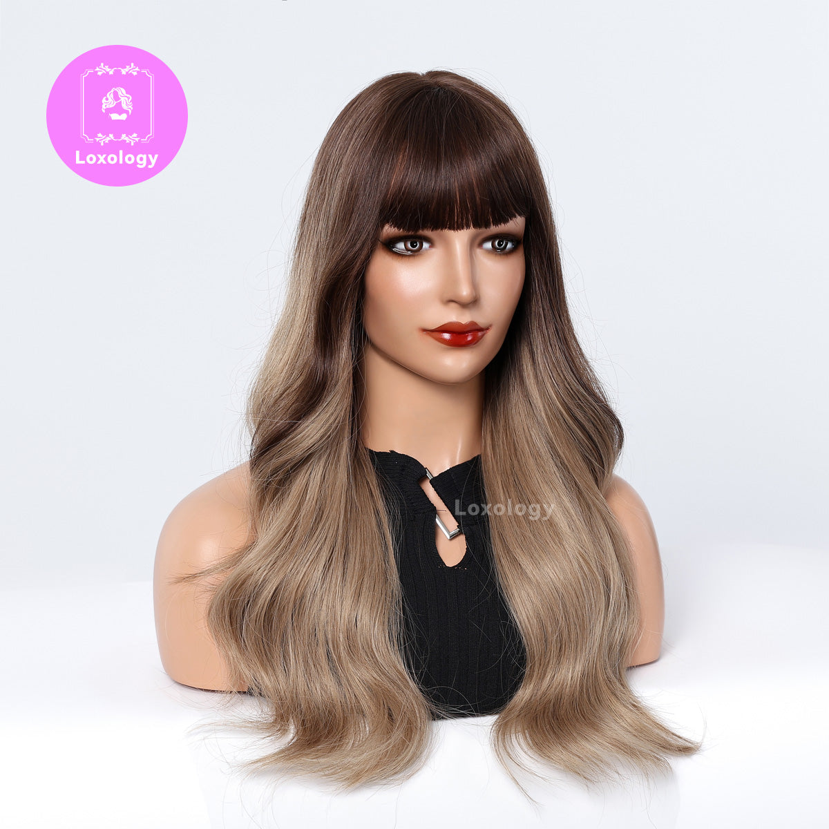 【TAvalon】Loxology | 26Inch Long curly wigs Brown with bangs wigs for women for daily life