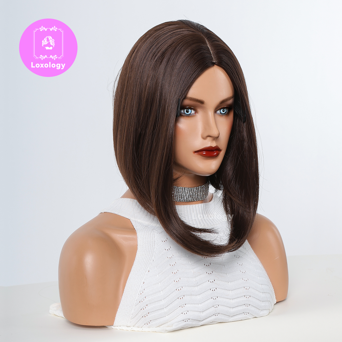 【Ophelia】Loxology | 14 Inches Long Straight Brown Bobo Wigs Synthetic Fiber Wigs