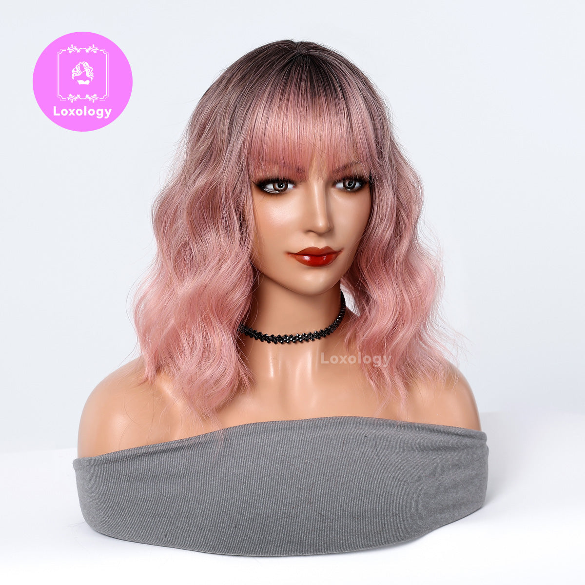 【Everly】Loxology | 14 Inches natural Wavy Bob Short Hair ombre pink Fashion Wig