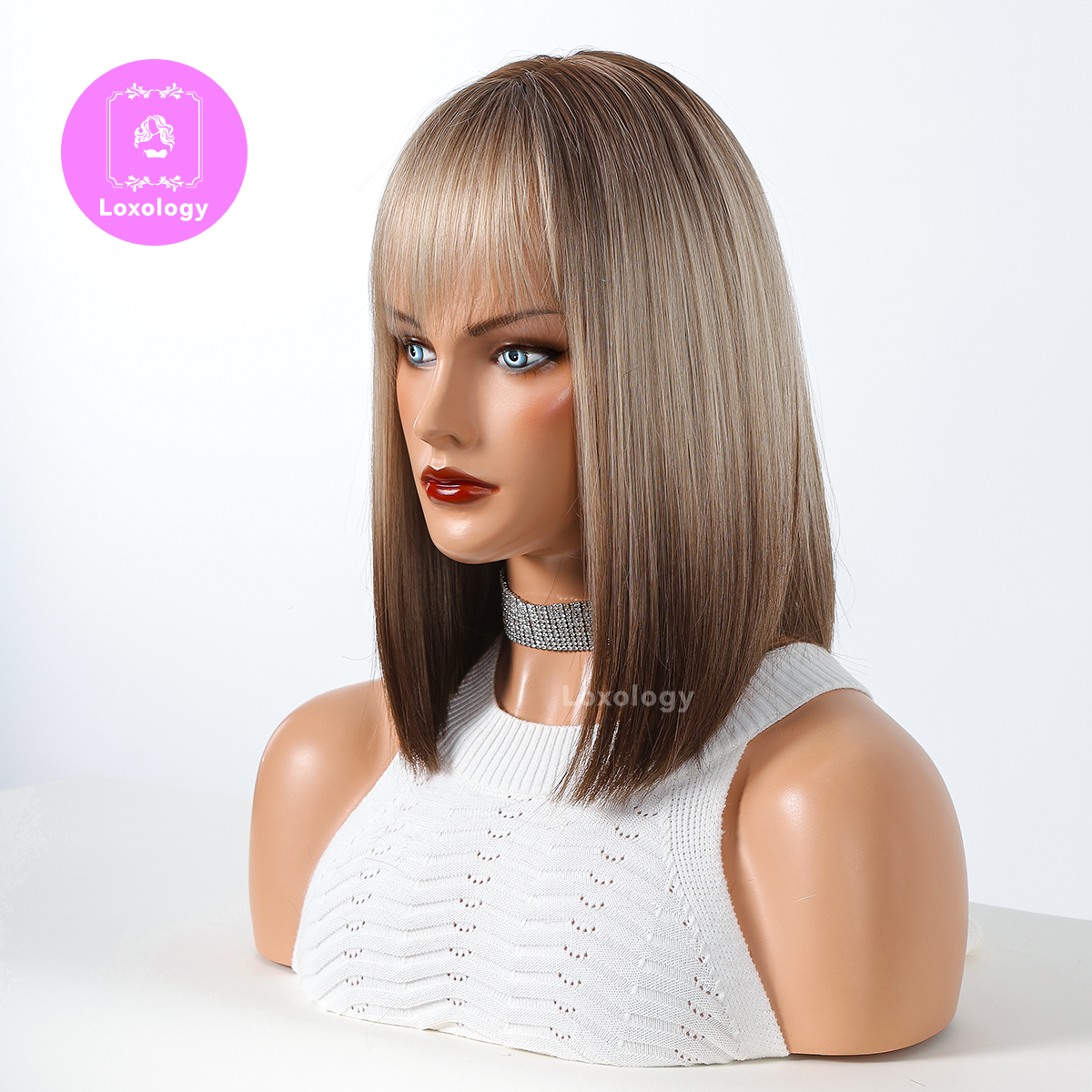 【Taylor】Loxology | 14 Inch short bobo straight wigs blondewith bangs wigs