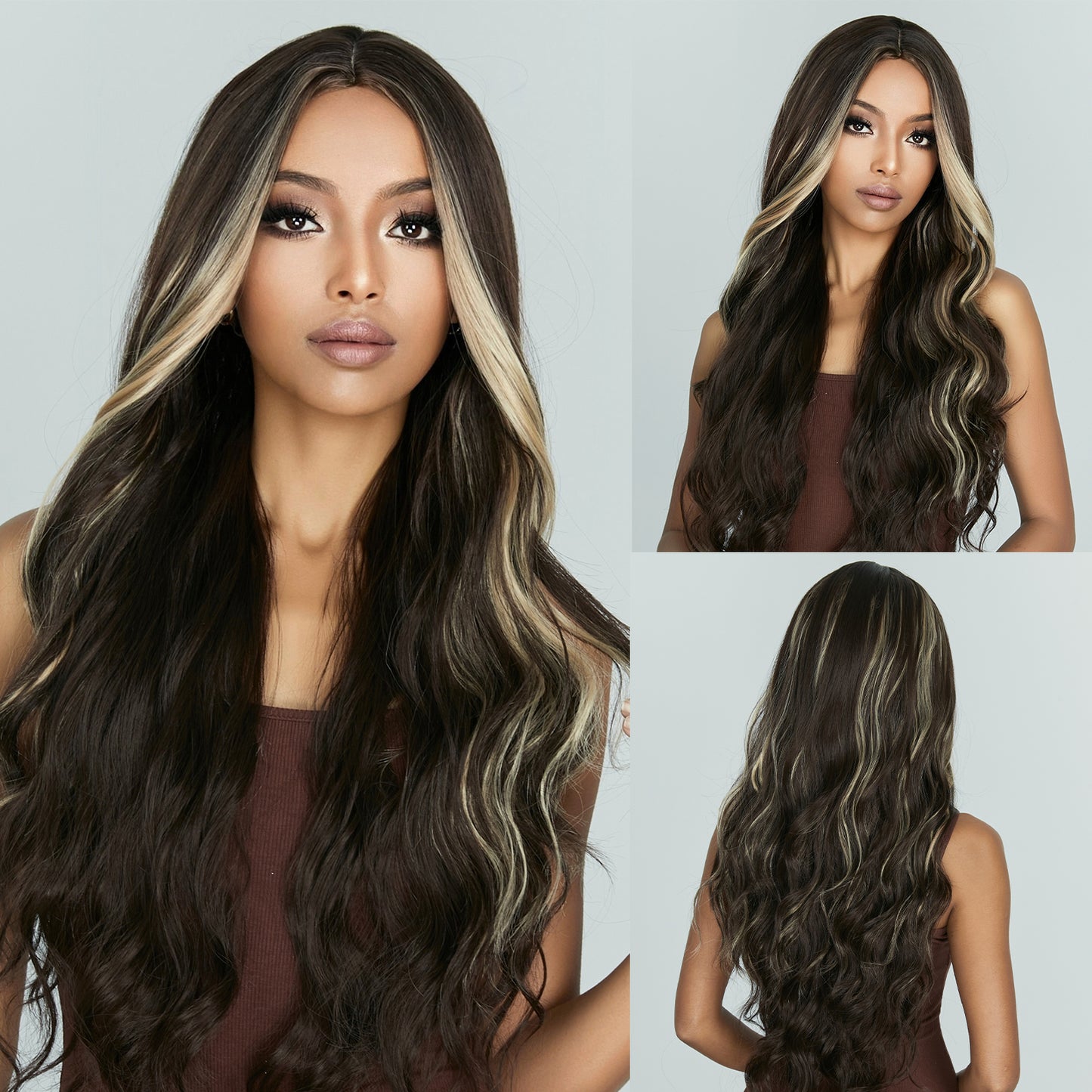 【Rylie】Loxology | 26 Inch Long Curly Black and Blonde Highlight Wigs Synthetic Wigs