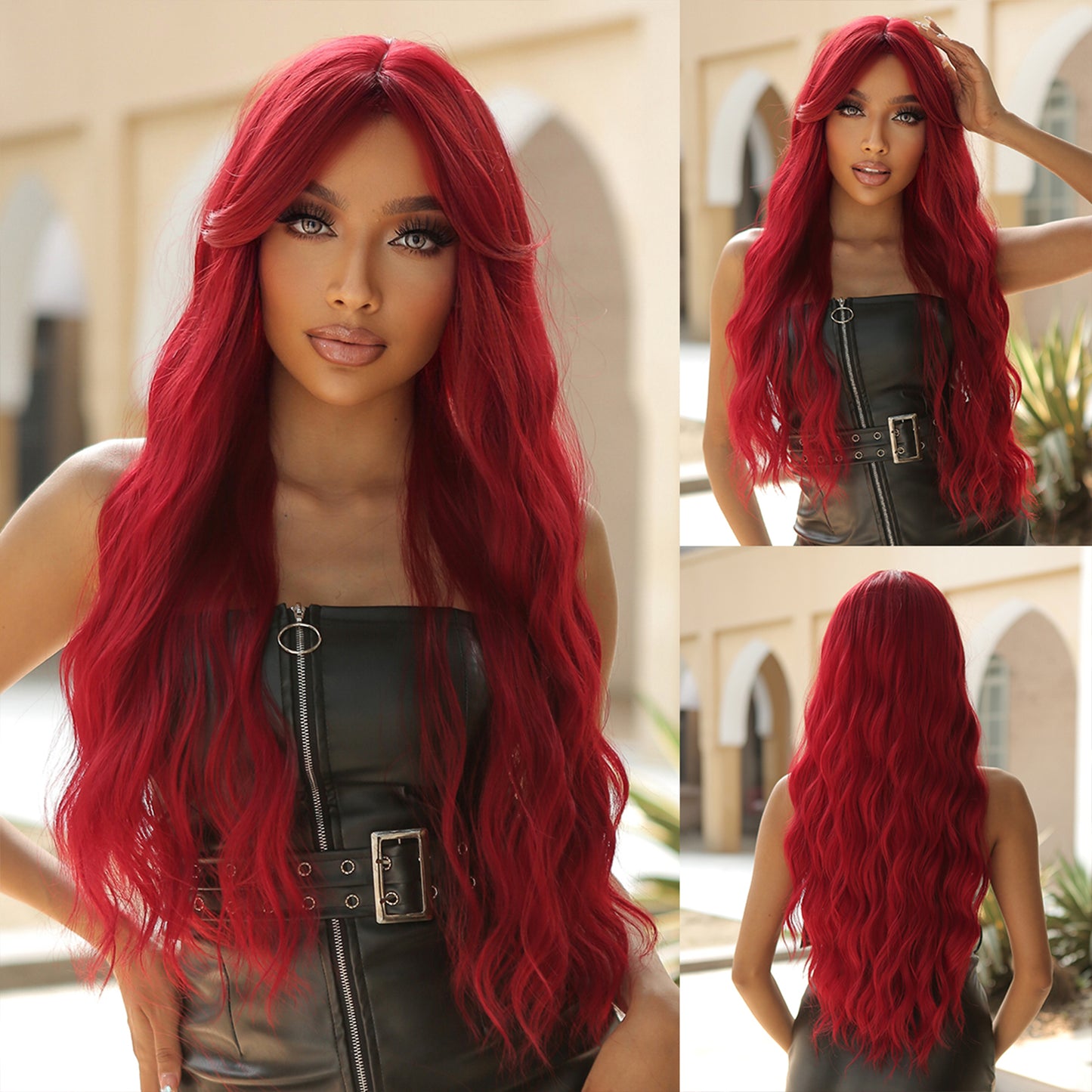 【Jolene】Loxology | 30Inches Long Curly Wine Red Wigs Synthetic Wigs Women's Wigs