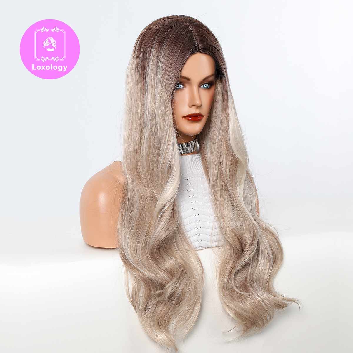 【Clara】Loxology | 26 Inches Long Curly Champagne Blonde Wigs Synthetic Wigs