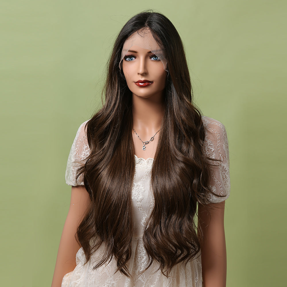 【Lace Front】【Apollonia】Loxology | Lace Front 26 Inch Long Brown Wavy Synthetic Wigs Women's Wig