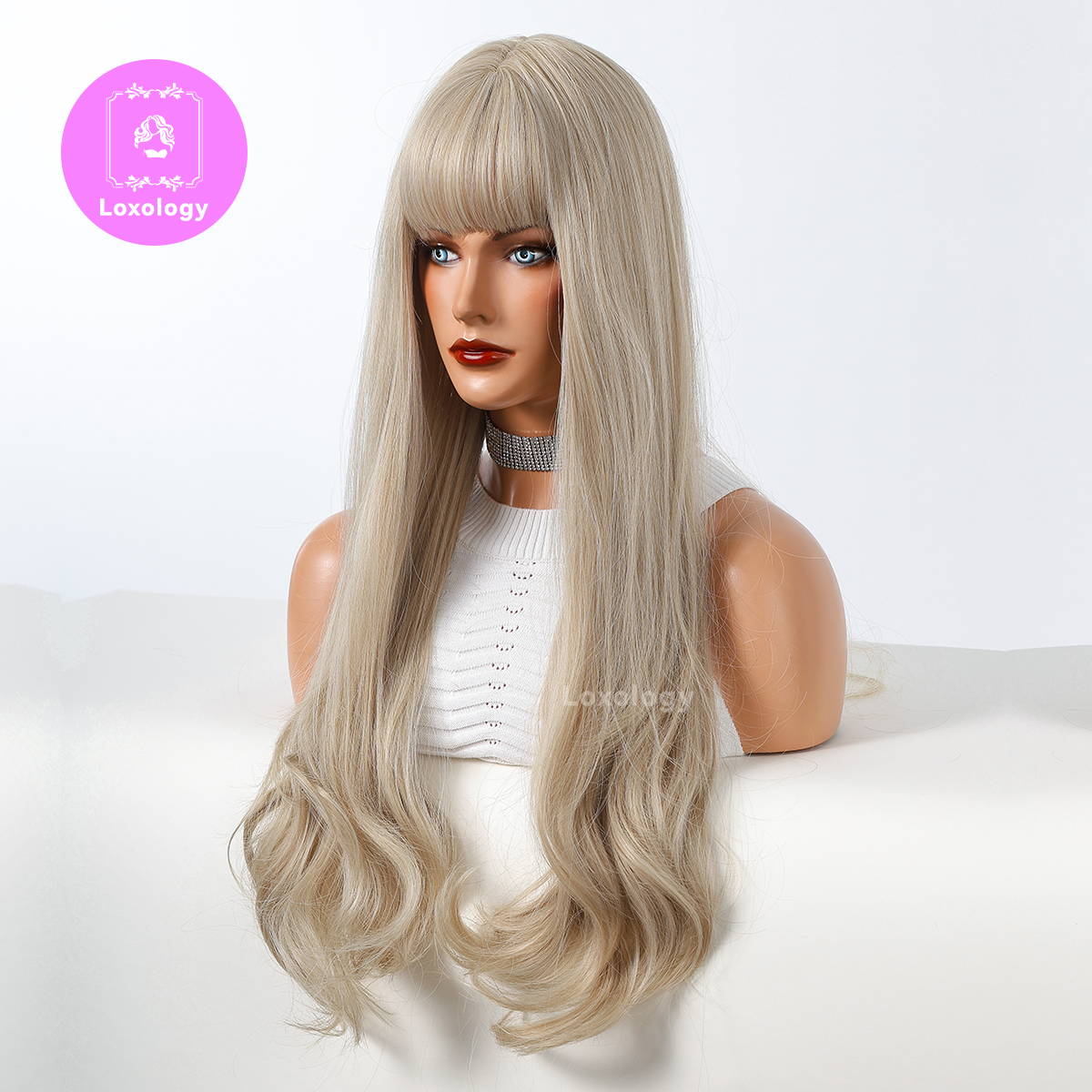 【Olivia】Loxology | 28 Inch long curly wigs blonde with bangs wigs