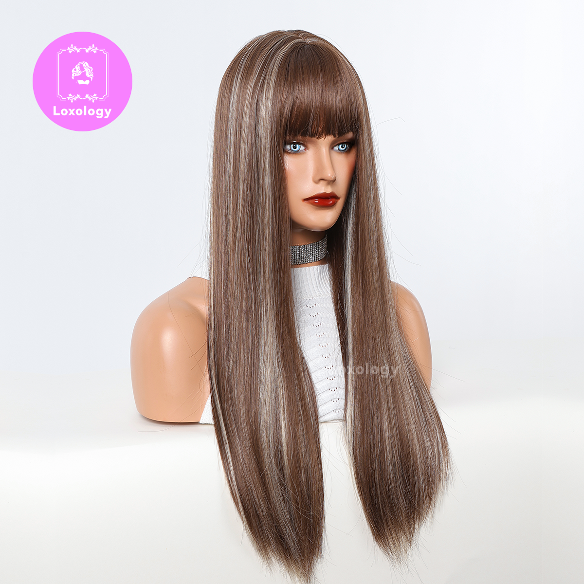 【Ruby】Loxology |26 long straight wigs brown blonde with bangs wigs