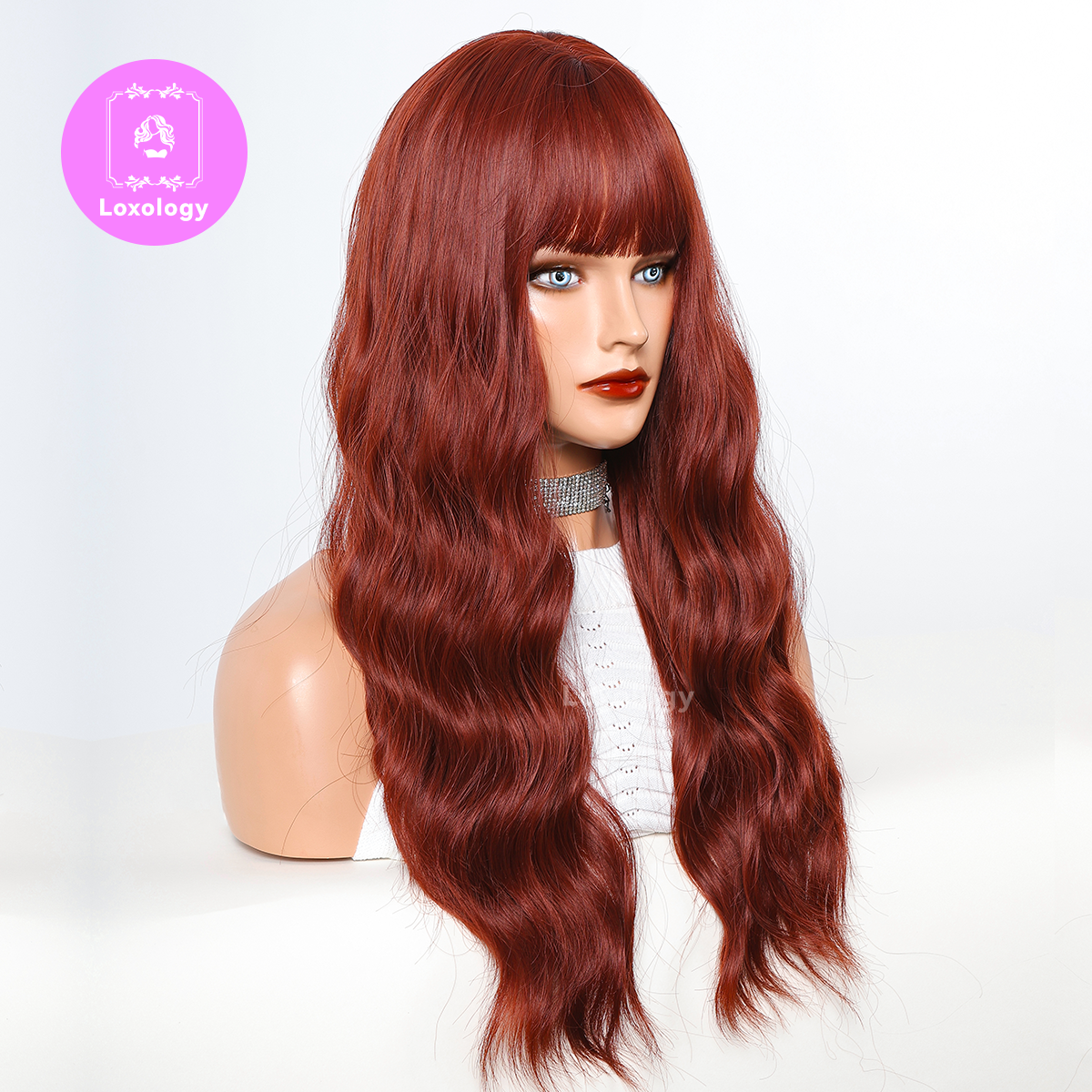 【Daisy】Loxology | 24 Inch long curly red with bangs wigs