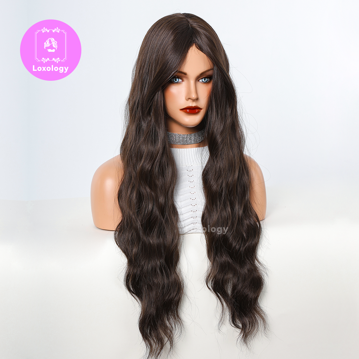 【Seraphina】Loxology | 26 Inch brown curly wigs with bangs wigs