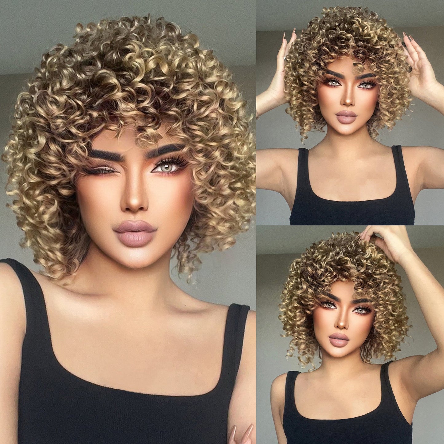 【Seren】Loxology | 14 Inch Short Curly Blonde Wigs Synthetic Wigs for Women & Girls