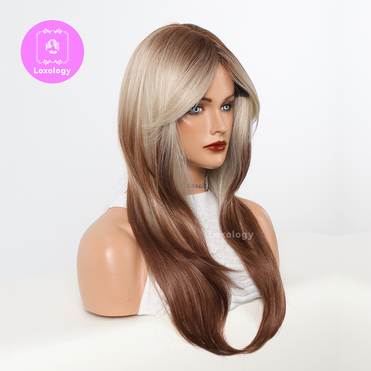 【Gwendolyn】Loxology | 22 inches ombre dark brown to blonde layered long straight wigs