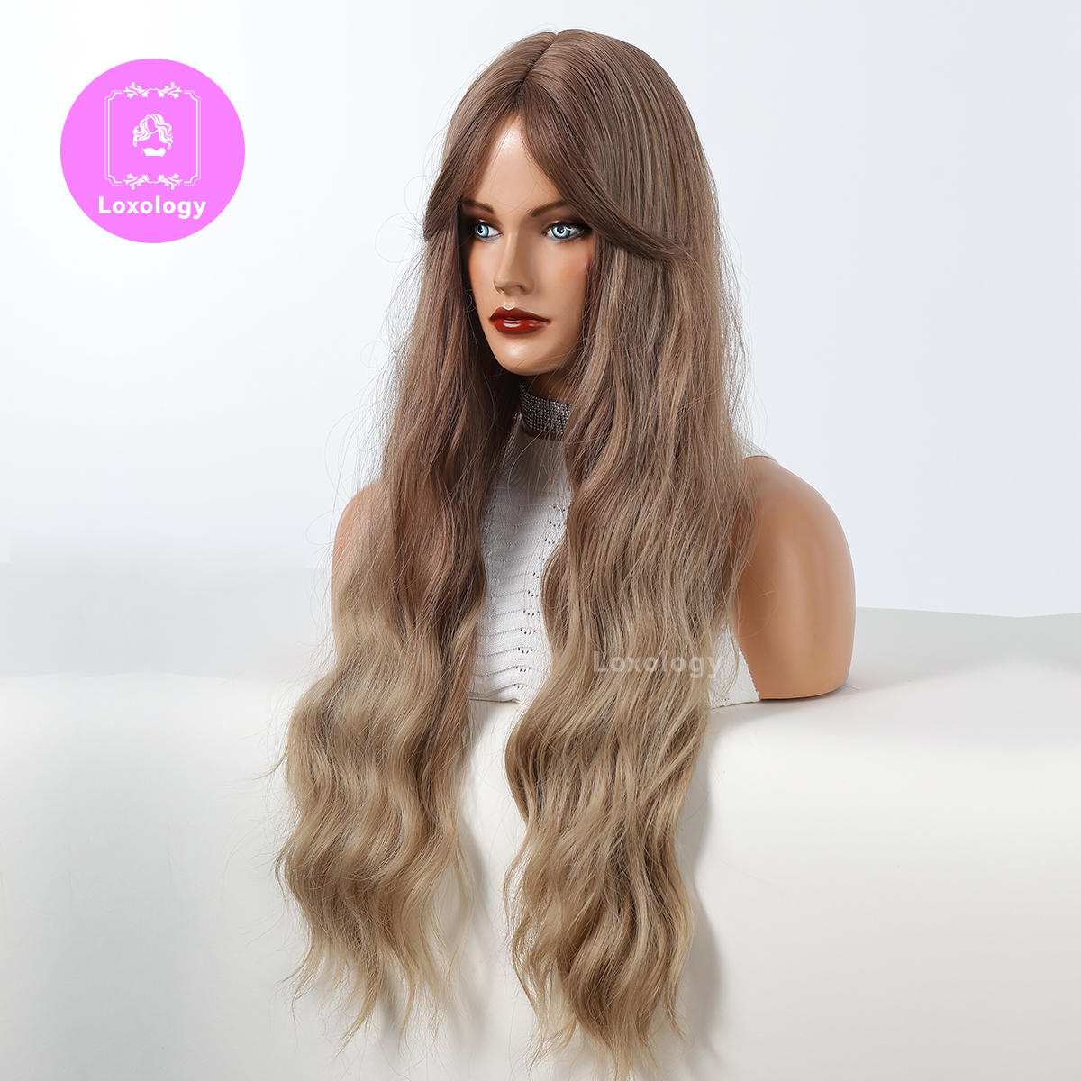 【Elizabeth】Loxology | 26 Inch long curly wigs blonde with bangs wigs