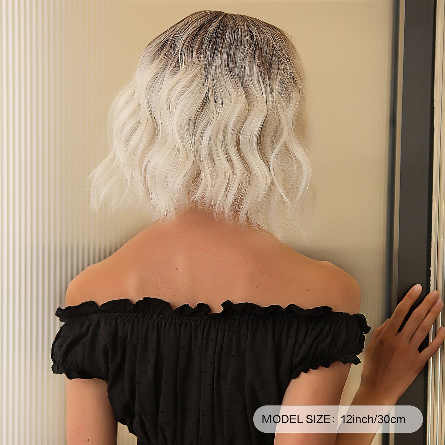 【Daria】Loxology | 12 Inch Short Curly Black Ombre Silver Wig Synthetic Wig Women's Wig  or Cosplay Use