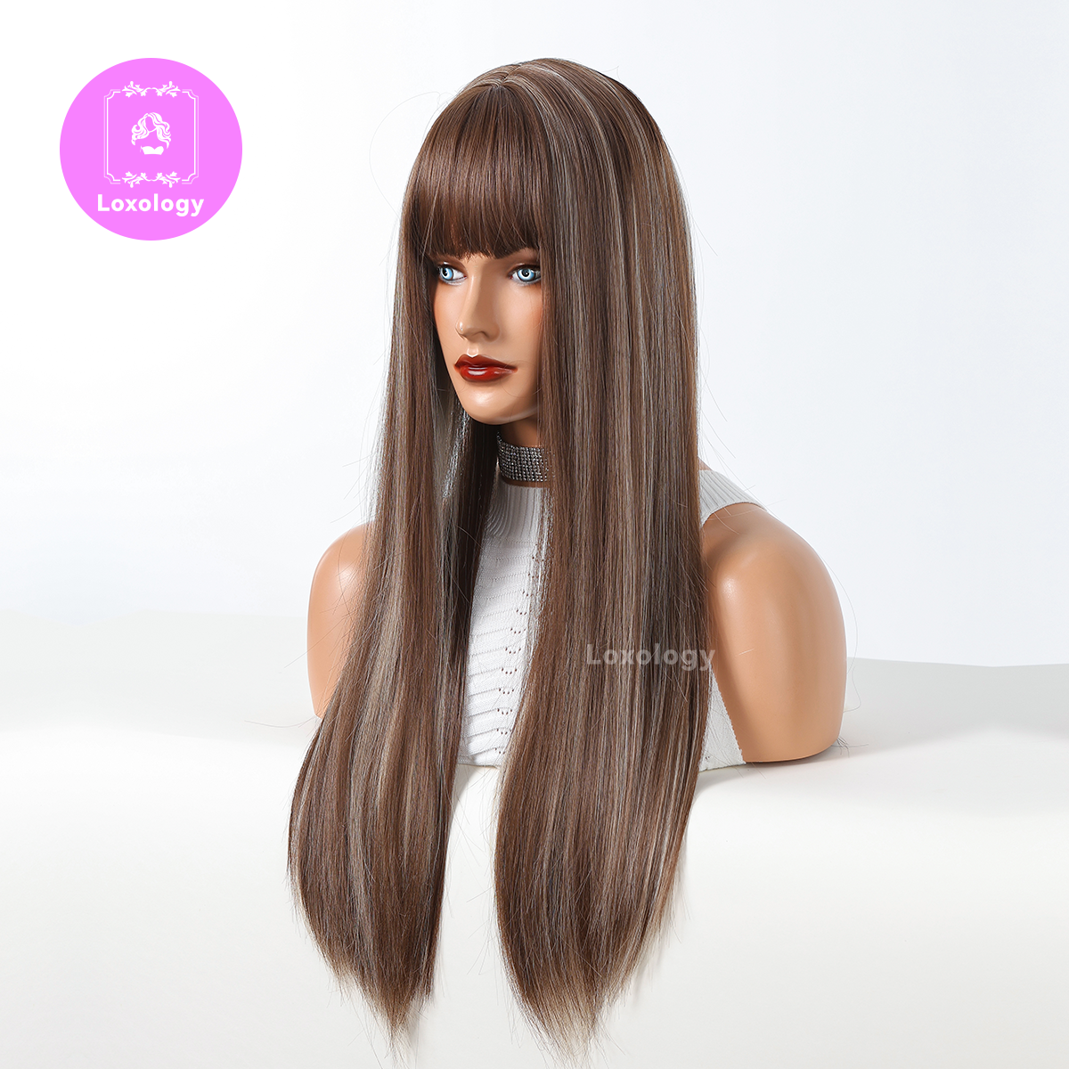 【Ruby】Loxology |26 long straight wigs brown blonde with bangs wigs