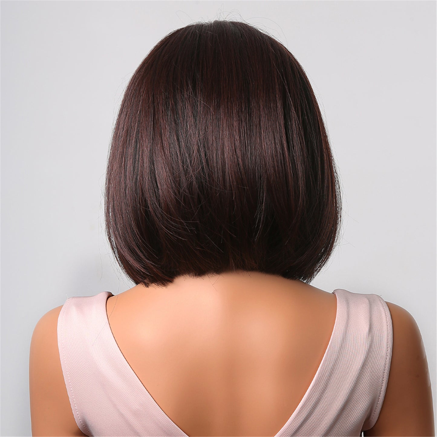 【Rumer】Loxology | 12 Inches Long Straight Brownish Black Synthetic Wigs with Reddish