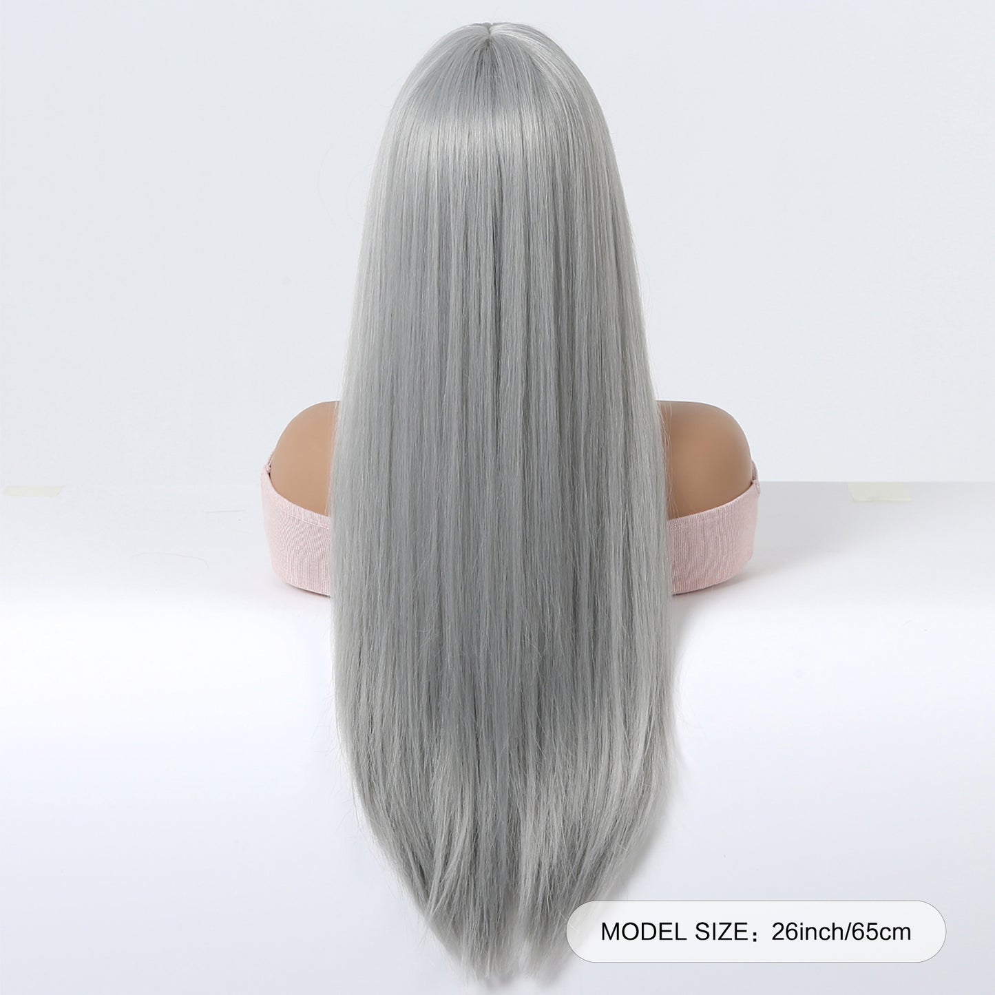 【Cressida】Loxology | 26 Inches Long Straight Argenteous Wigs with Bangs Synthetic Wig