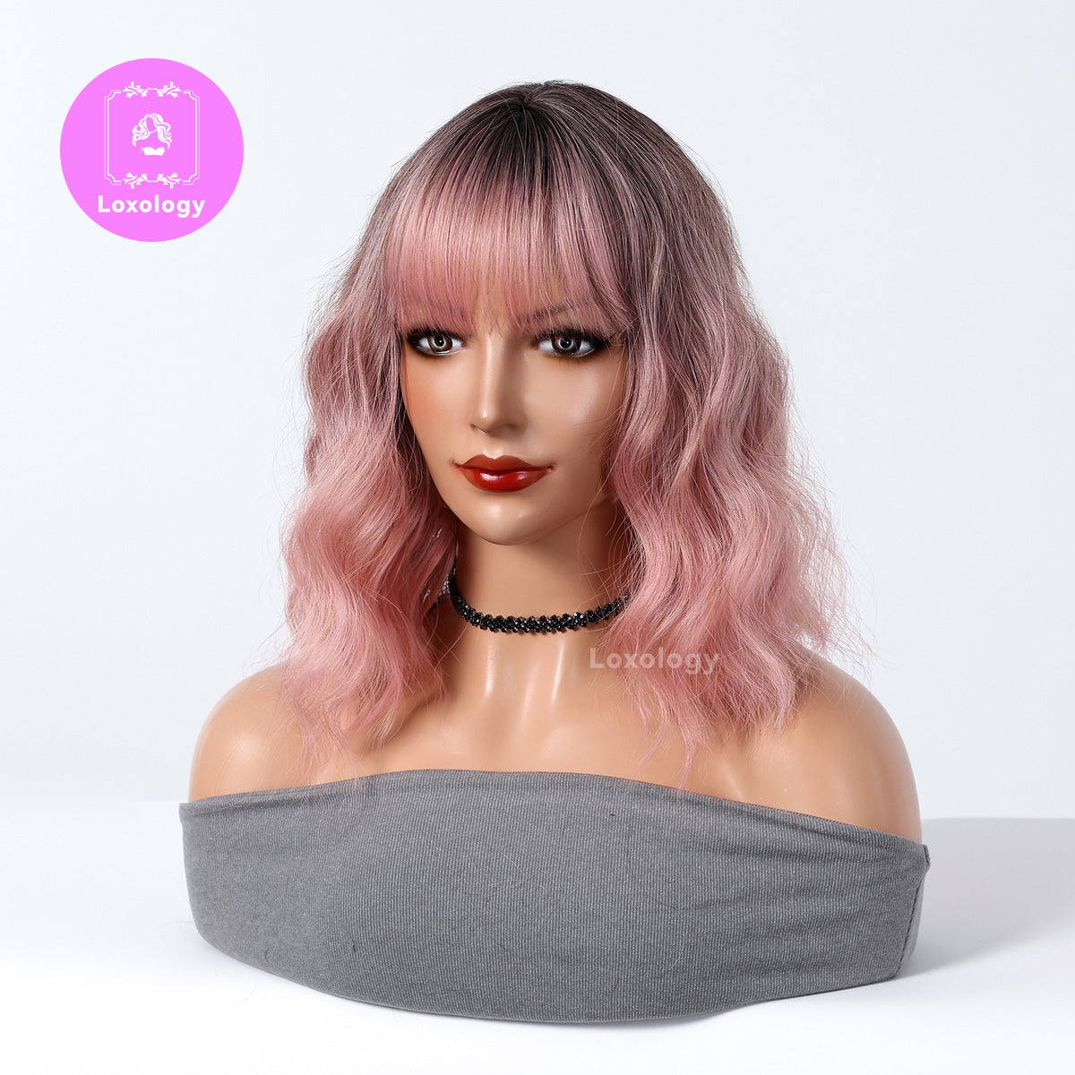 【Everly】Loxology | 14 Inches natural Wavy Bob Short Hair ombre pink Fashion Wig