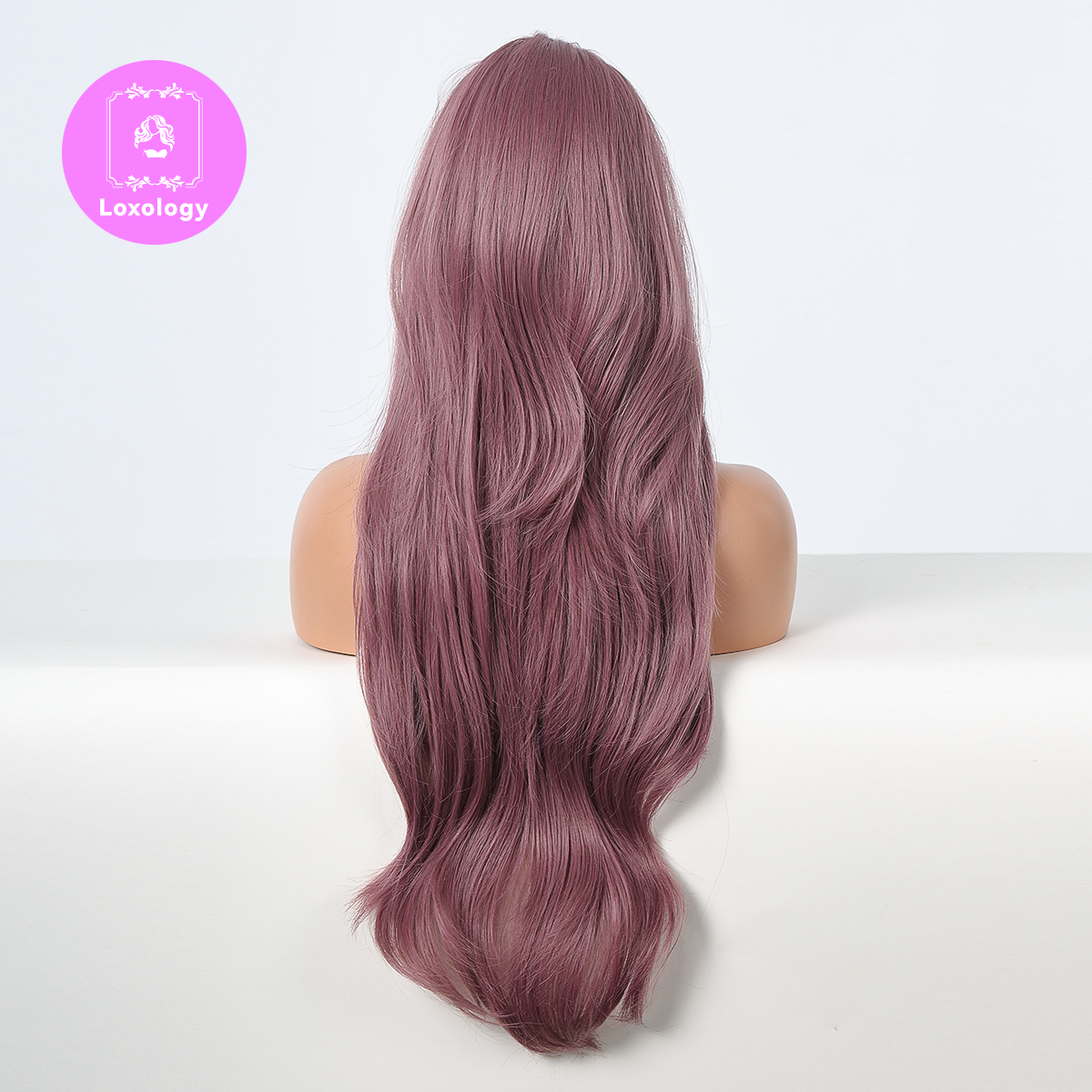 【Dahlia】Loxology | 28 Inch Long Wavy Curly Purple Wigs with Bangs Synthetic Wigs