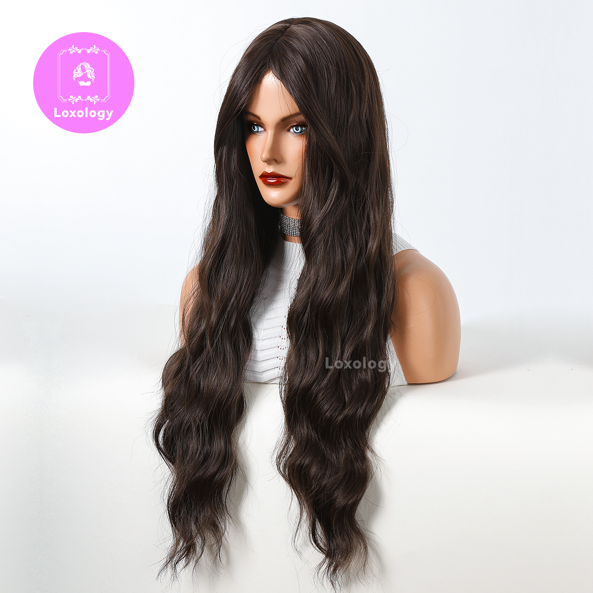 【Seraphina】Loxology | 26 Inch brown curly wigs with bangs wigs