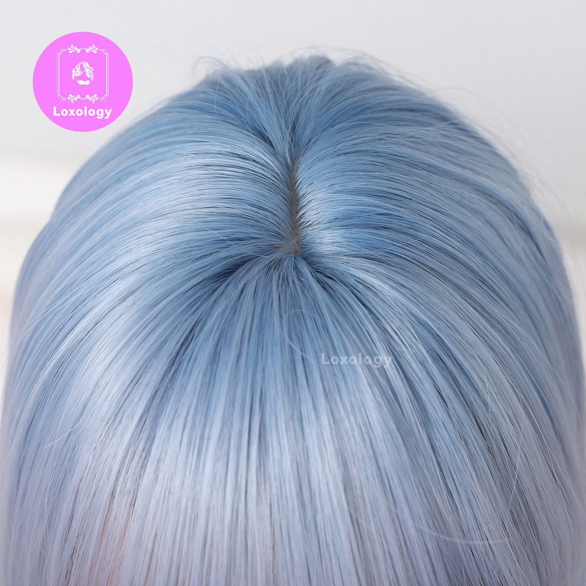 【Calista】Loxology | 14 Inch Long White Wigs with Light Blue Roots and Tail Synthetic Wigs