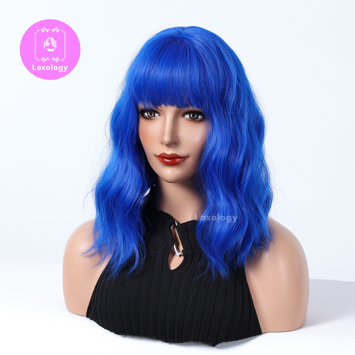 【Juliet】Loxology | 14 Inch blue with bangs wigs Bob Synthetic Wigs for Women Daily