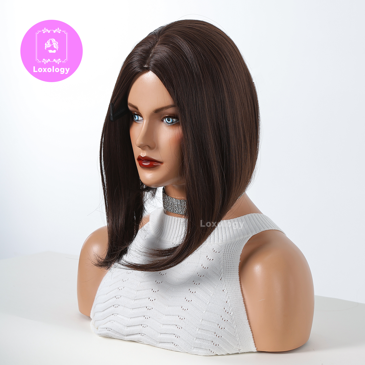 【Ophelia】Loxology | 14 Inches Long Straight Brown Bobo Wigs Synthetic Fiber Wigs