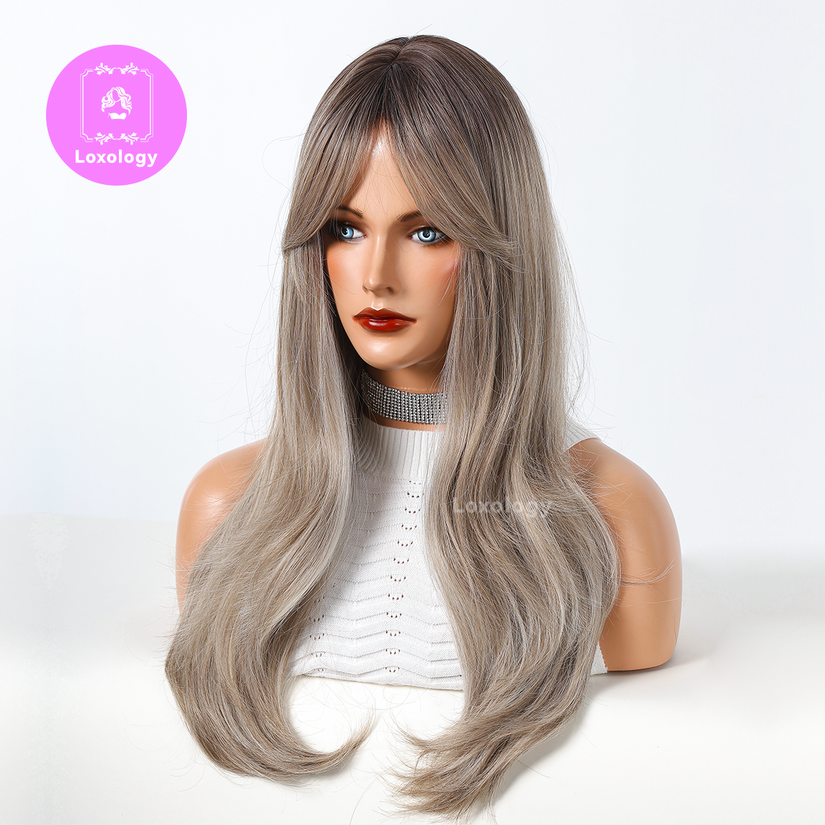 【Sofia】Loxology | 26 Inch long curly wigs black ombre blonde with bangs wigs