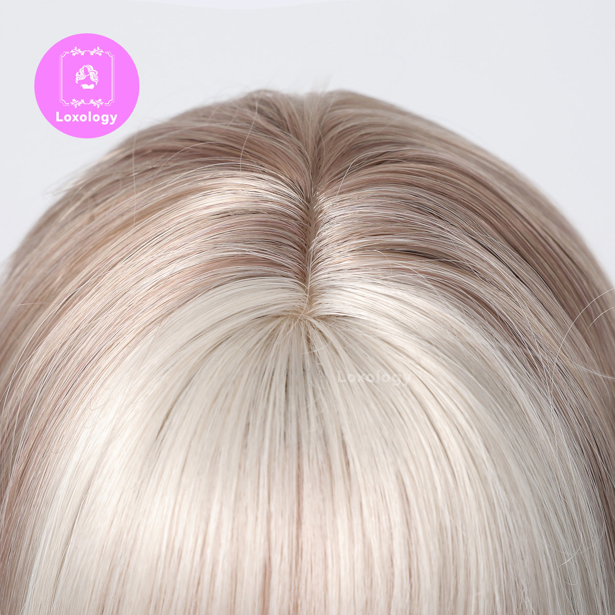 【TBlaire】Loxology | 12 Inch Long Straight Blonde Wigs with White Bangs Synthetic Wigs