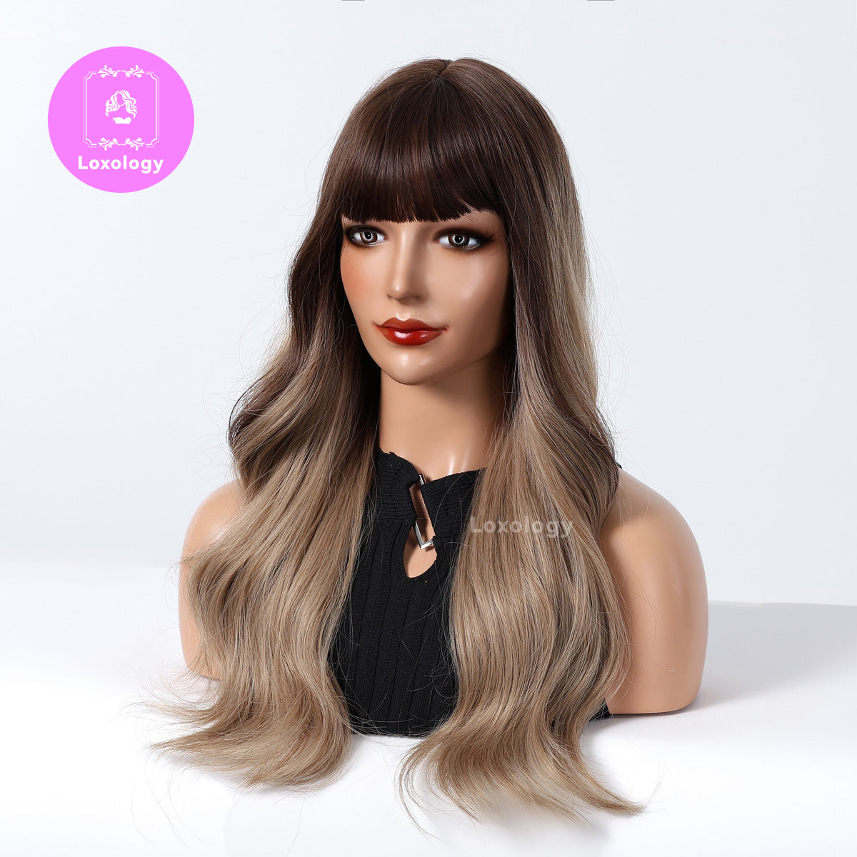 【TAvalon】Loxology | 26Inch Long curly wigs Brown with bangs wigs for women for daily life