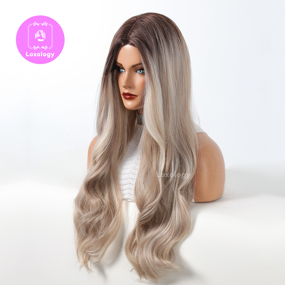 【Clara】Loxology | 26 Inches Long Curly Champagne Blonde Wigs Synthetic Wigs