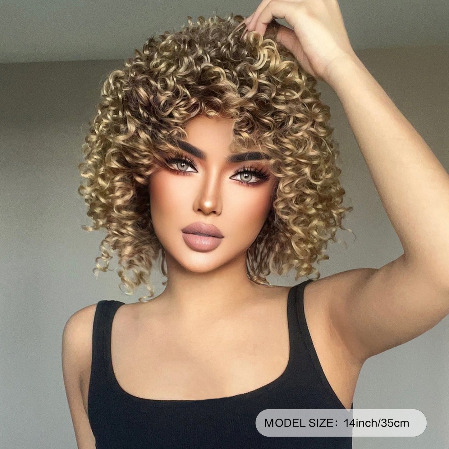 【Seren】Loxology | 14 Inch Short Curly Blonde Wigs Synthetic Wigs for Women & Girls