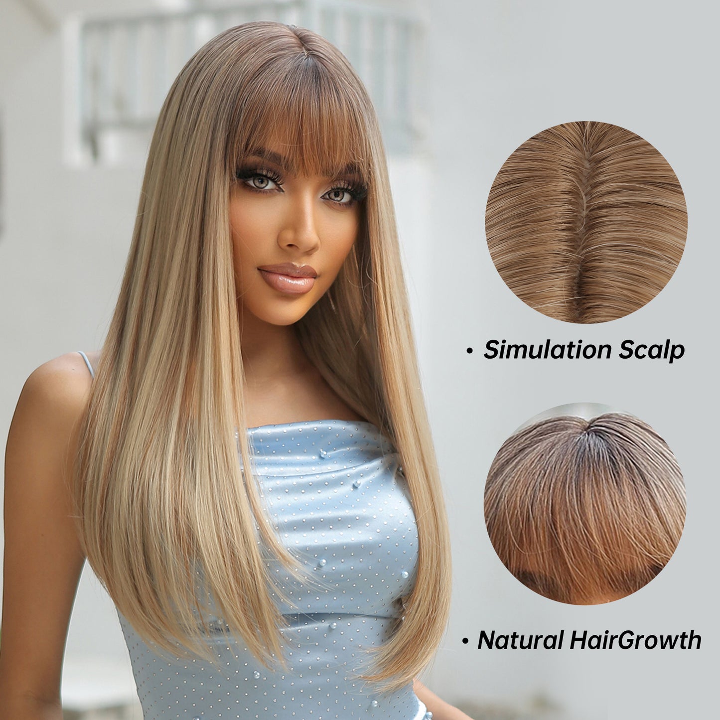 【Kinsley】Loxology | 26 Inches Long Straight Champagne Blonde Wigs Synthetic Wigs
