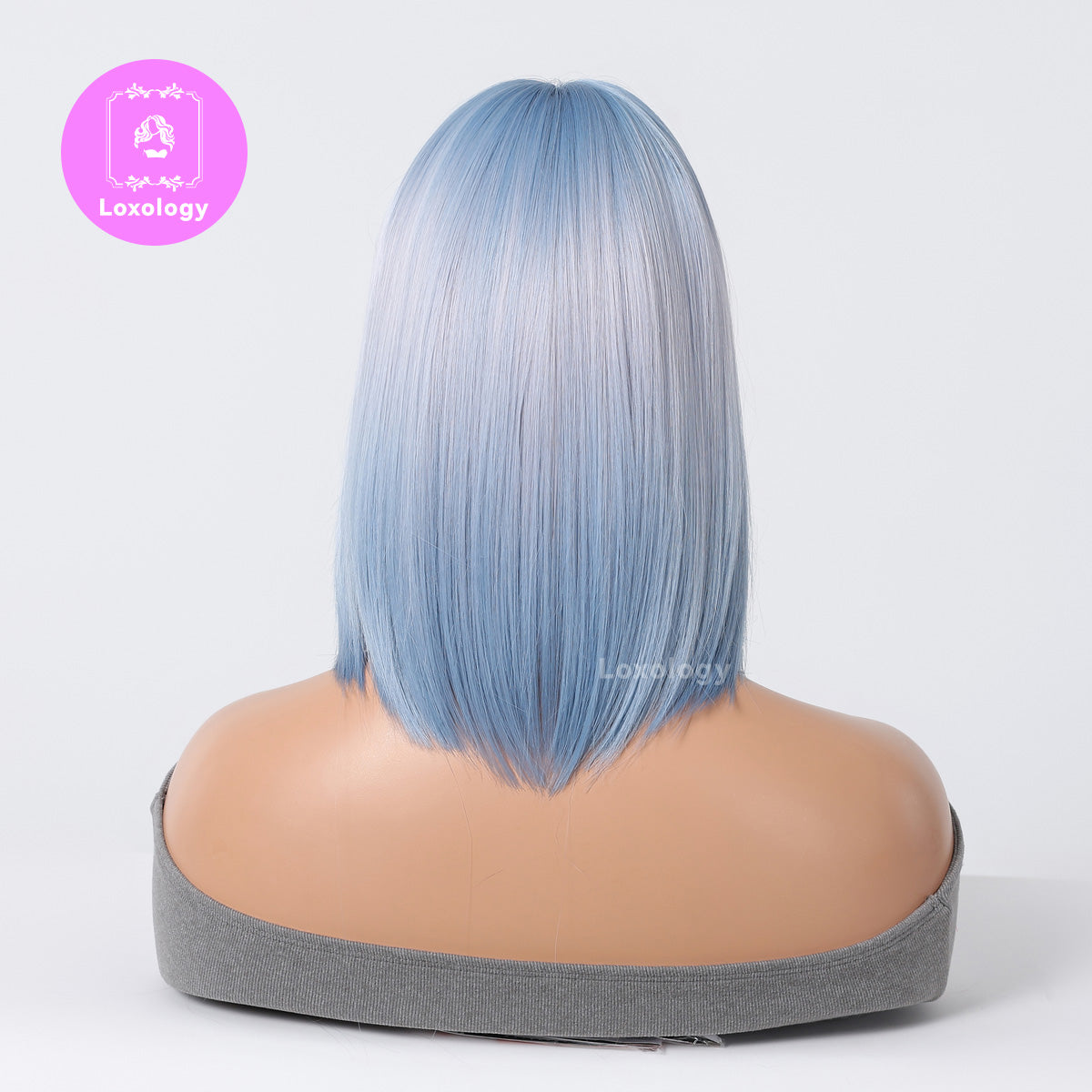 【Calista】Loxology | 14 Inch Long White Wigs with Light Blue Roots and Tail Synthetic Wigs