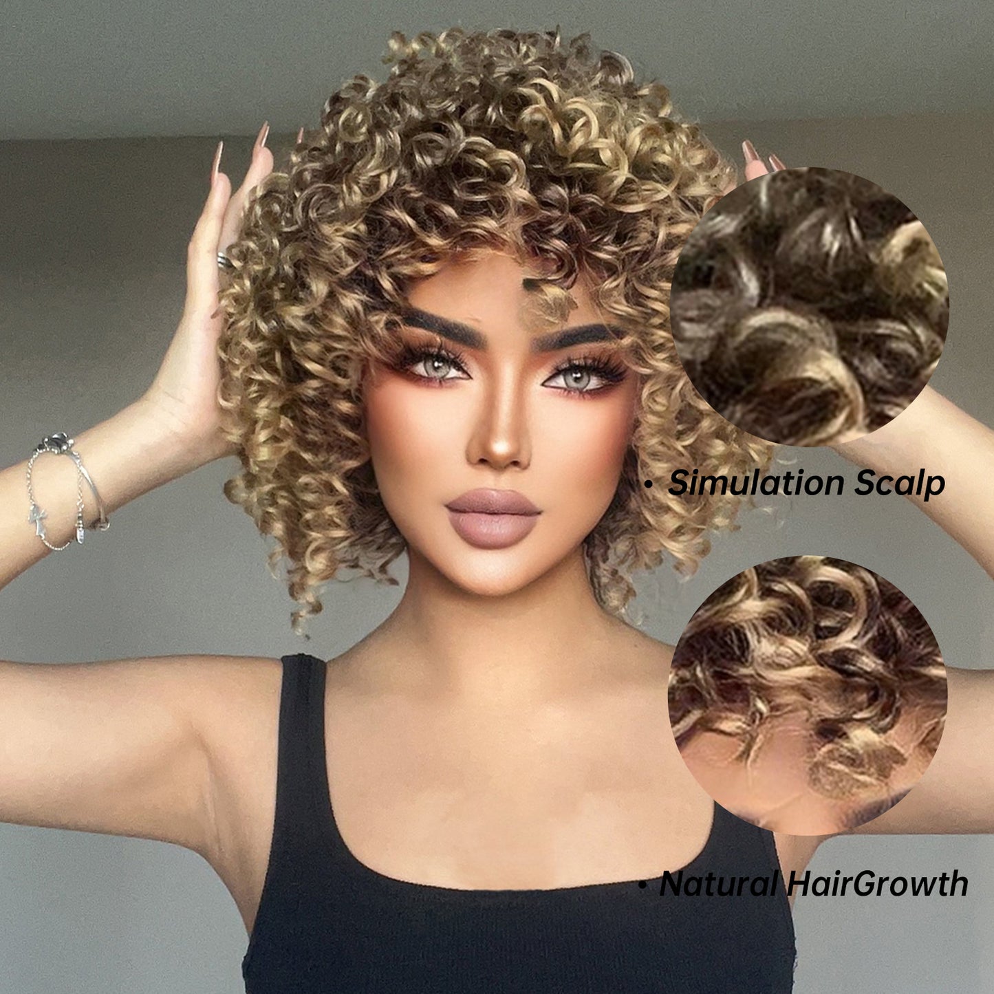 【Seren】Loxology | 14 Inch Short Curly Blonde Wigs Synthetic Wigs for Women & Girls