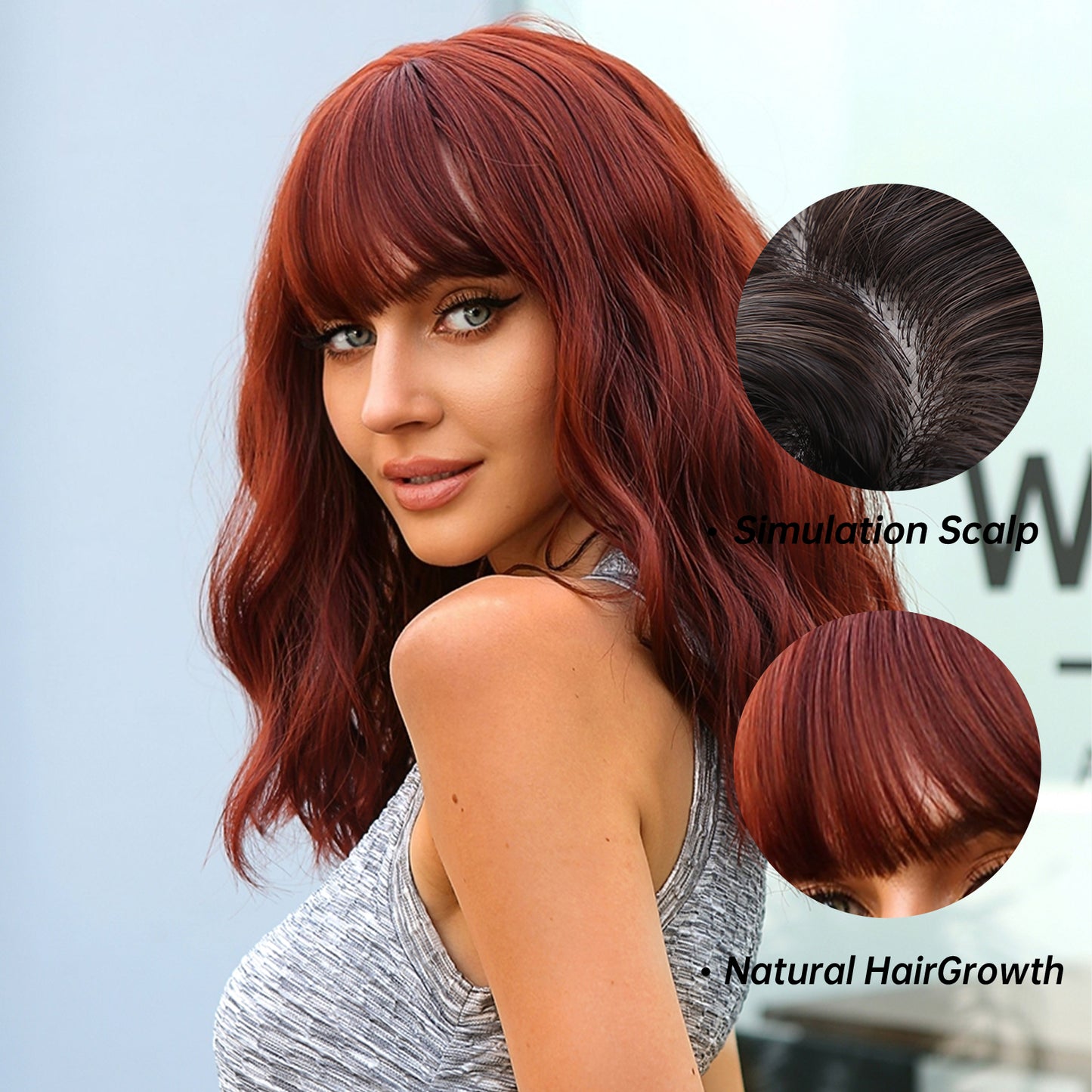 【Fallon】Loxology | 16 Inch Dark Red Wavy Bob Synthetic wigs for Women for daily use