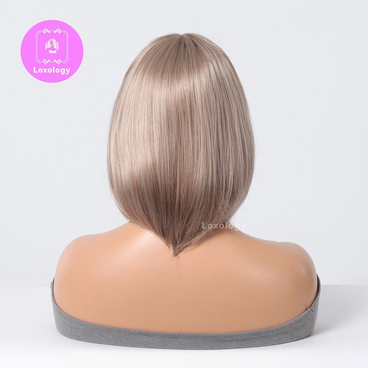 【TBlaire】Loxology | 12 Inch Long Straight Blonde Wigs with White Bangs Synthetic Wigs