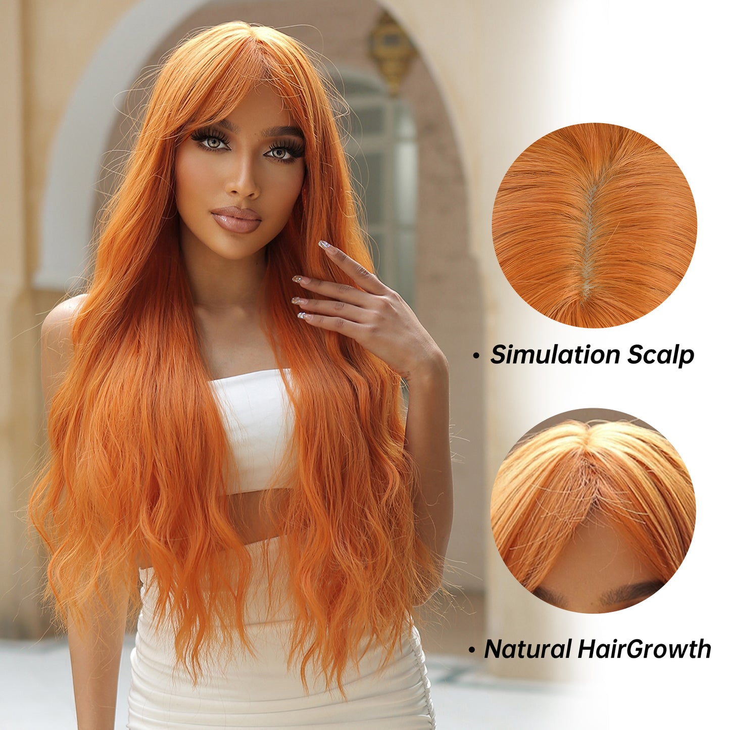 【Katya】Loxology | 26 Inch orange curly wigs with bangs wigs for Women for Daily Life