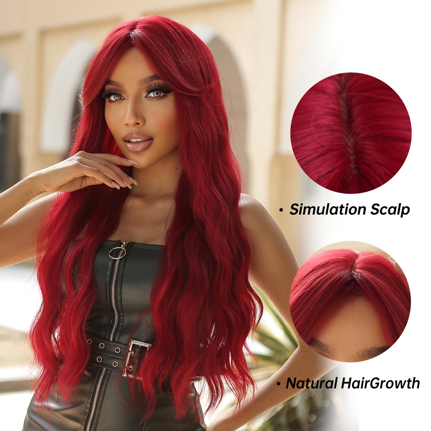 【Jolene】Loxology | 30Inches Long Curly Wine Red Wigs Synthetic Wigs Women's Wigs