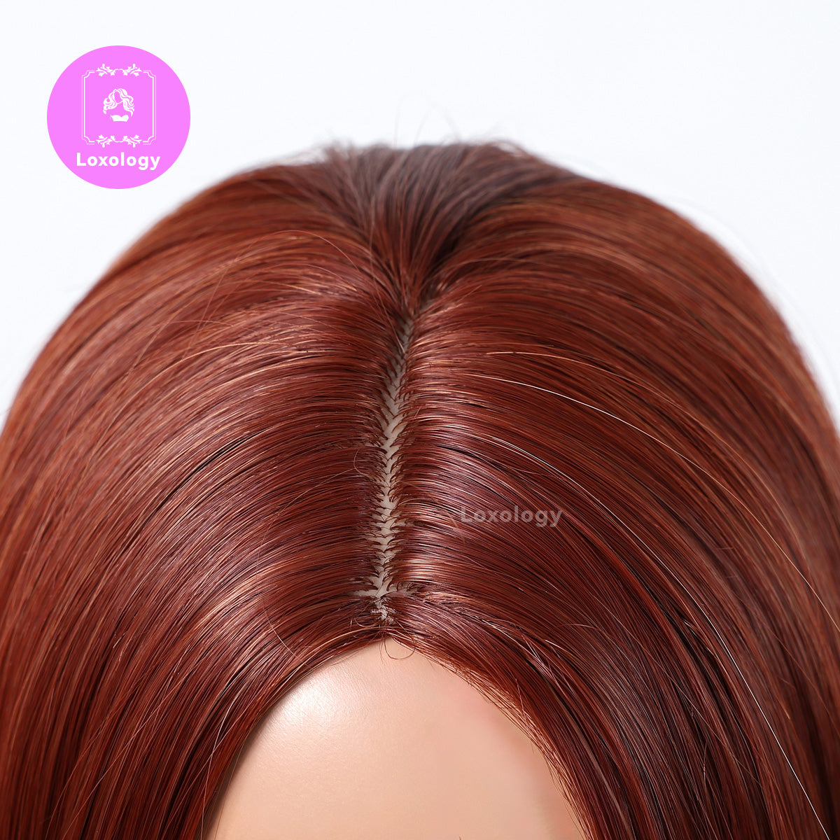 【Mabel】Loxology | 18 Inch Long Straight Orange Wigs with Bangs Synthetic Women's Wigs