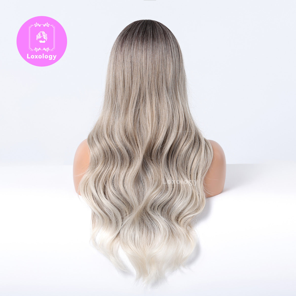 【Aurora】Loxology | 26 inch Long curly wigs champagne blonde wigs with middle bangs