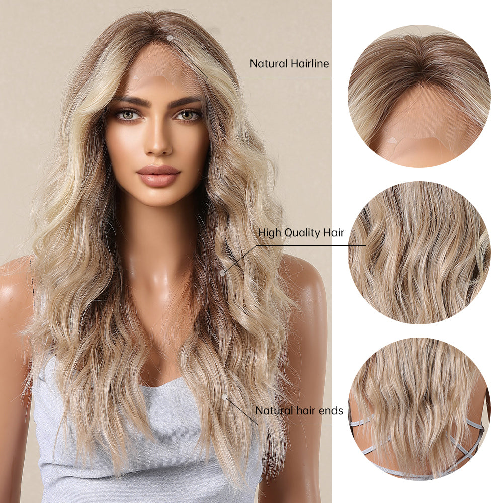 【Free Parting】【Ramona】Loxology | Lace Front 26 Inch Light Brown Wavy Synthetic Wigs