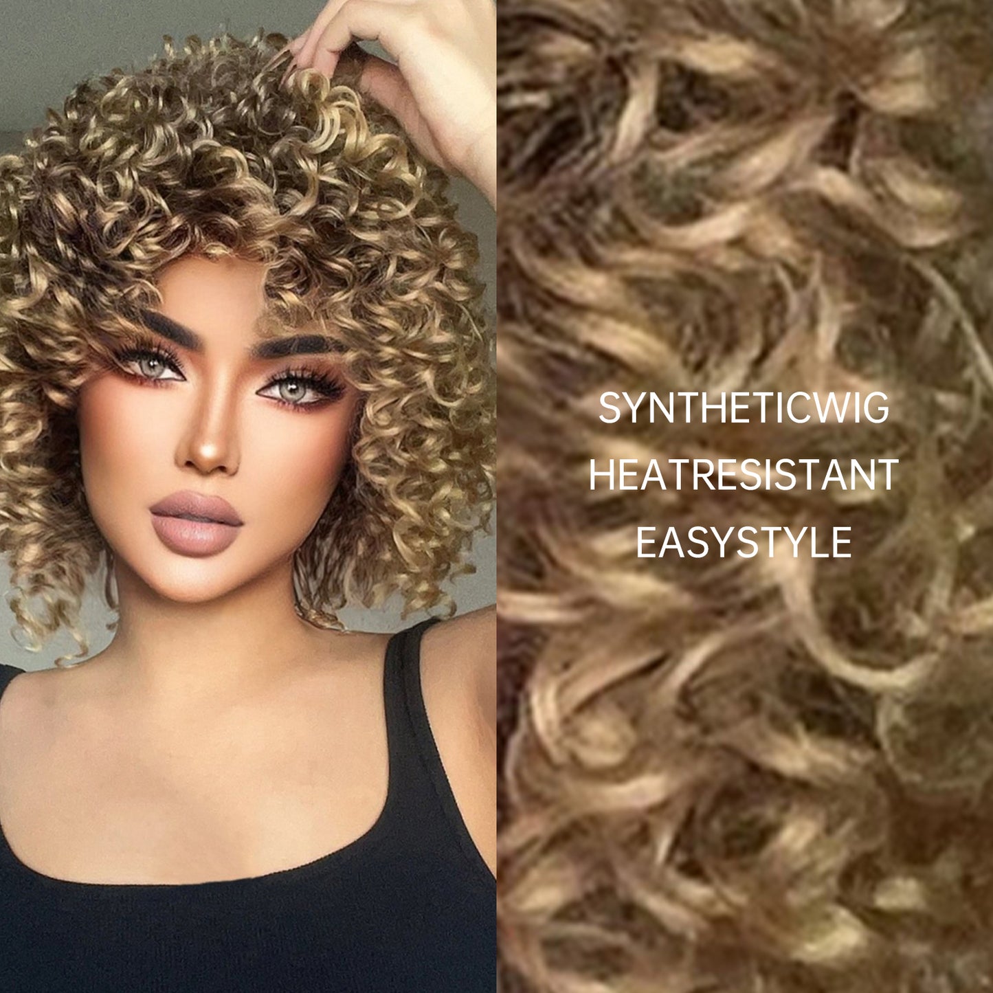 【Seren】Loxology | 14 Inch Short Curly Blonde Wigs Synthetic Wigs for Women & Girls