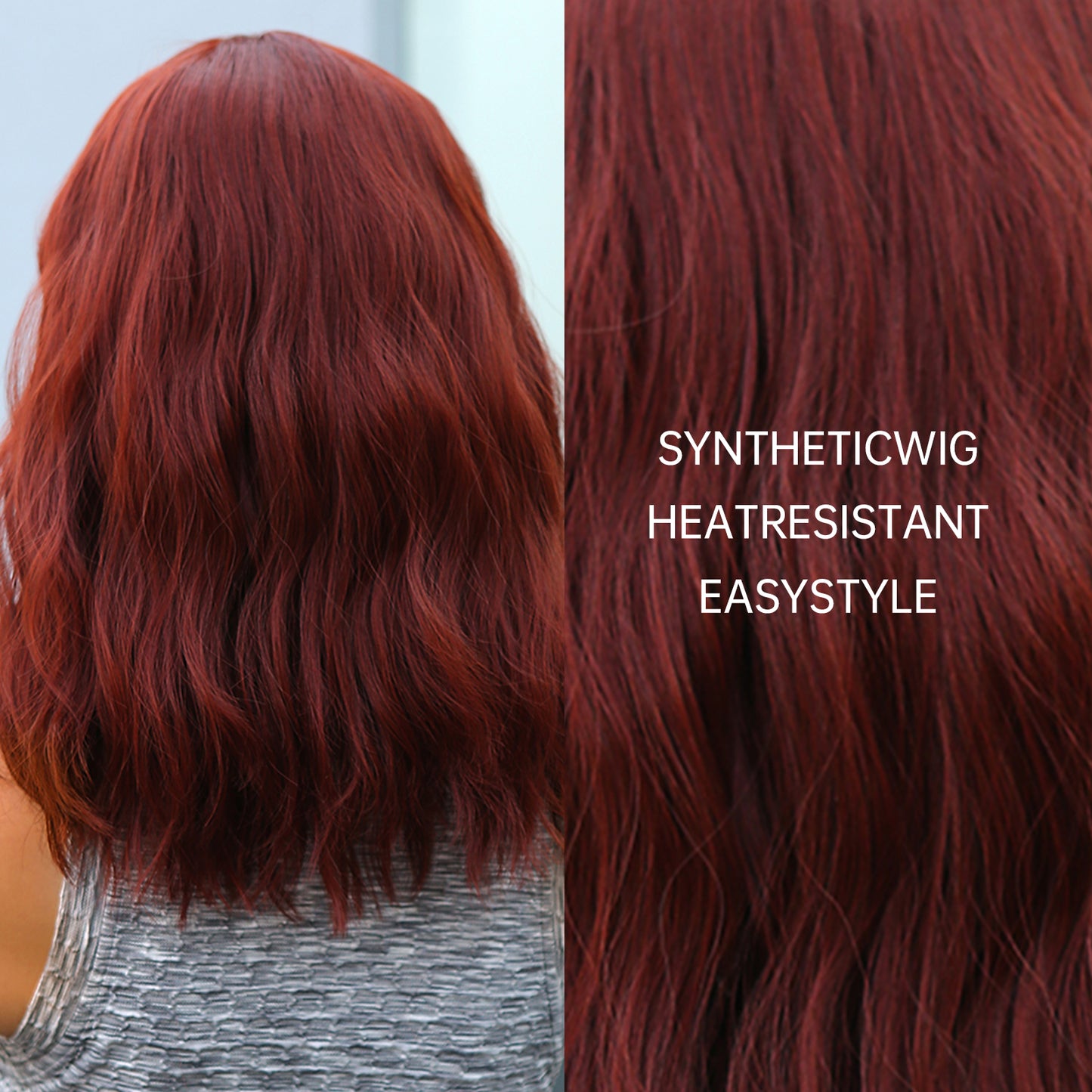 【Fallon】Loxology | 16 Inch Dark Red Wavy Bob Synthetic wigs for Women for daily use