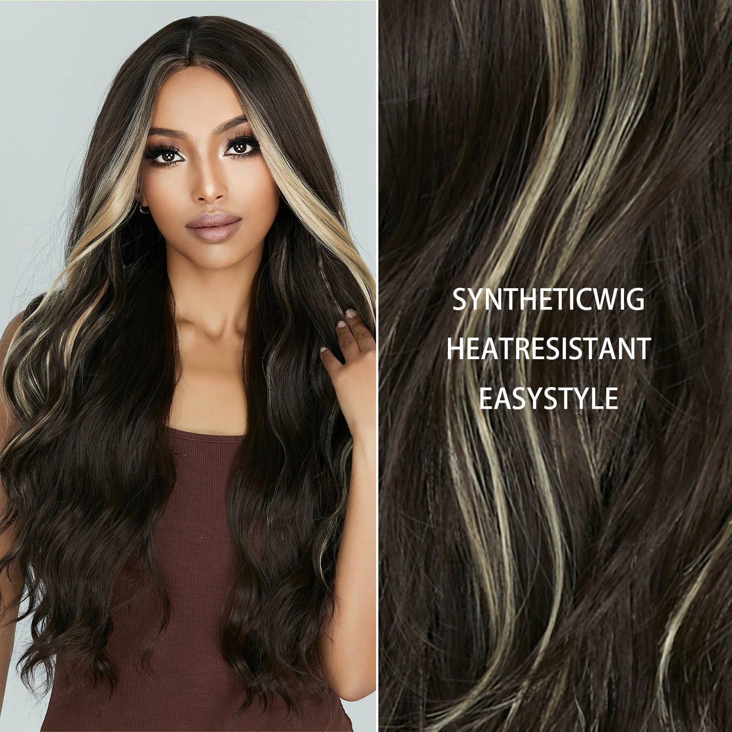 【Rylie】Loxology | 26 Inch Long Curly Black and Blonde Highlight Wigs Synthetic Wigs