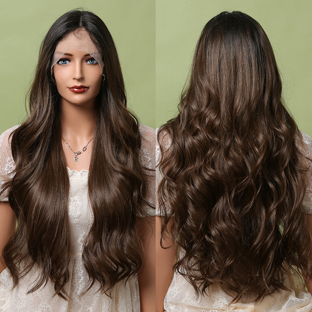 【Lace Front】【Apollonia】Loxology | Lace Front 26 Inch Long Brown Wavy Synthetic Wigs Women's Wig