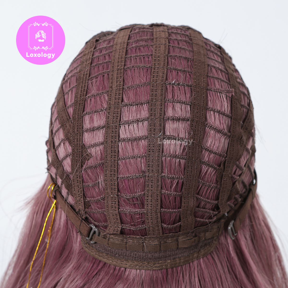 【Dahlia】Loxology | 28 Inch Long Wavy Curly Purple Wigs with Bangs Synthetic Wigs