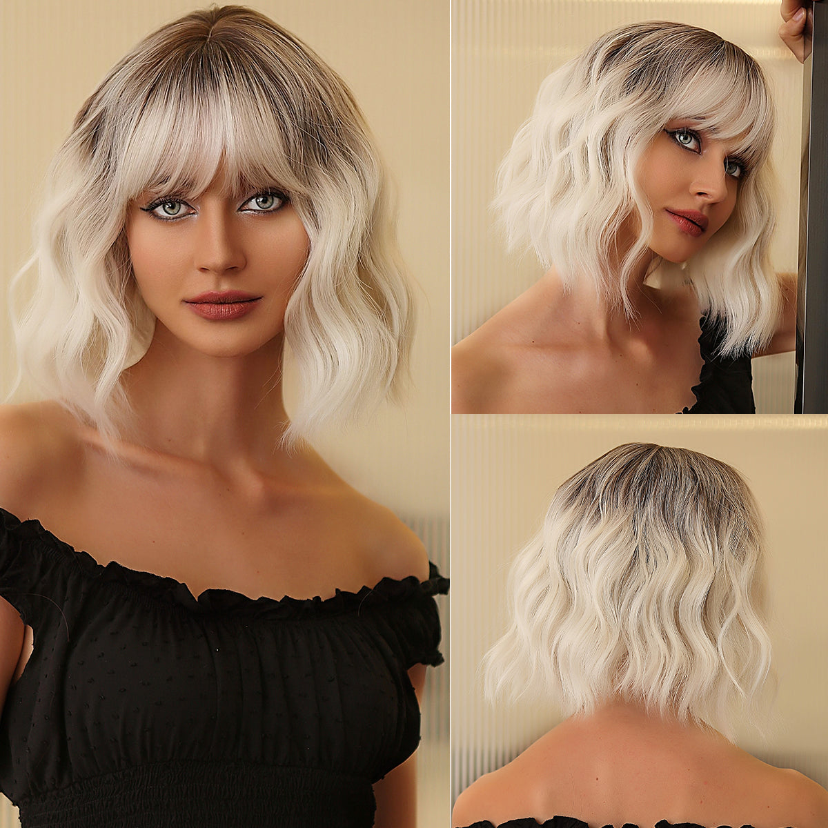 【Daria】Loxology | 12 Inch Short Curly Black Ombre Silver Wig Synthetic Wig Women's Wig  or Cosplay Use