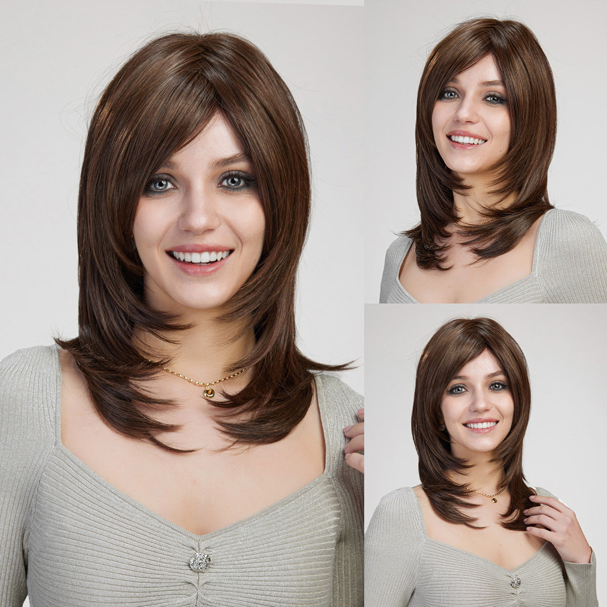 【MONO】【Faustine】Loxology | Synthetic Lace Front Long Brown Straight Layered Wigs