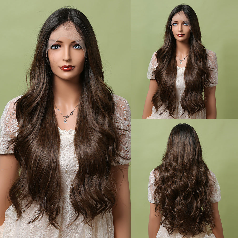 【Lace Front】【Apollonia】Loxology | Lace Front 26 Inch Long Brown Wavy Synthetic Wigs Women's Wig