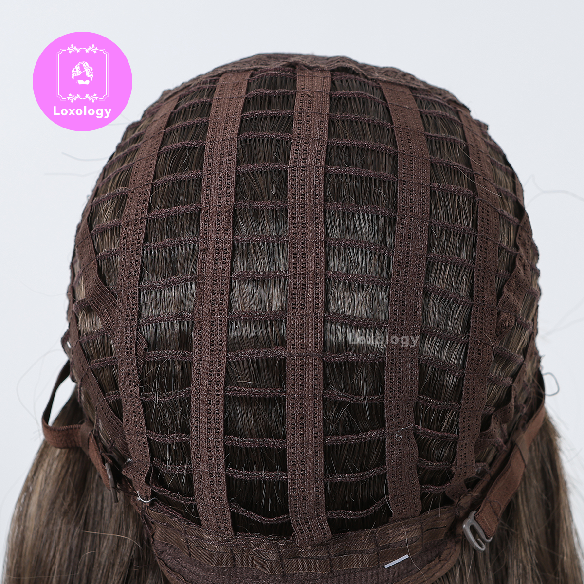 【Elena】Loxology | 24 Inches Long Straight Brown Wigs with Bangs Synthetic Wigs